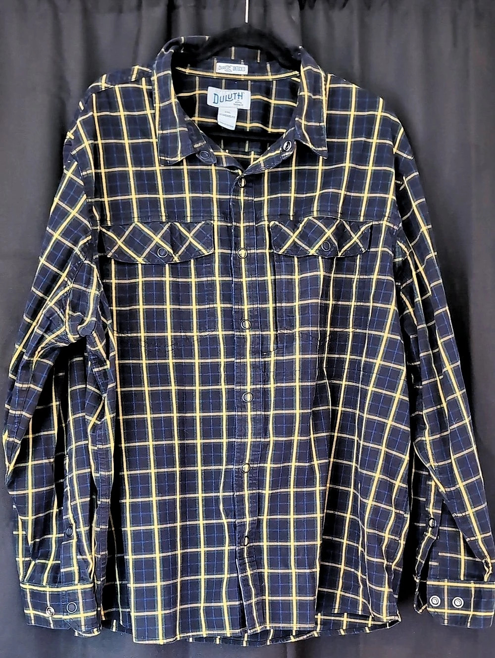 Duluth Untucked Plaid Button Down Blue & Yellow Size 2XL